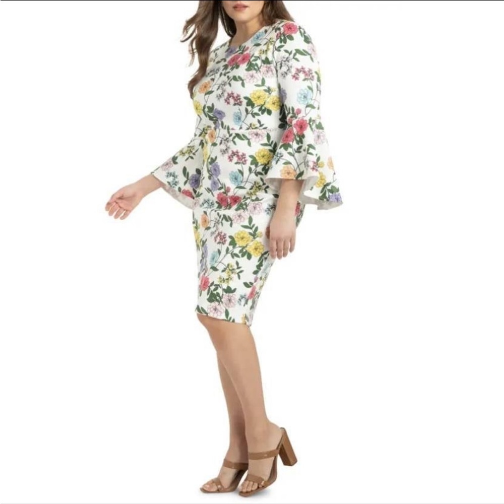 Eloquii Flare Sleeved Scuba A Peony For Your Thoughts
